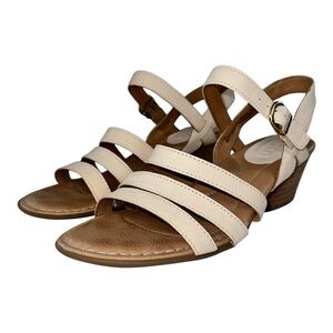 Born LaSalle White Fig Leather Strappy Sandal Low Heel Comfort Wedge Size 7